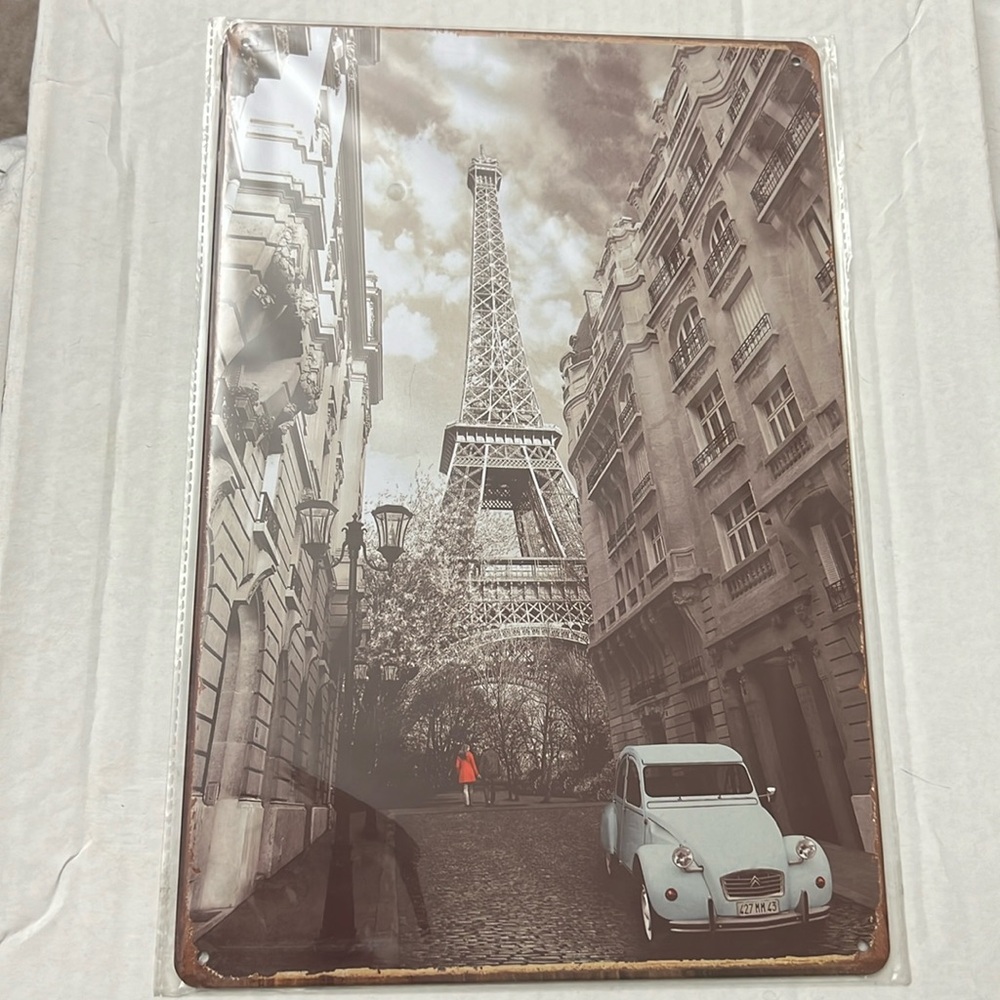 3/$20 - Eiffel Tower Romantic 8x12” Metal Sign - NEW tin wall art